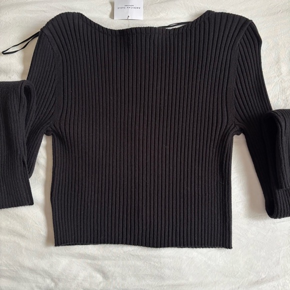 Black Ribbed Button-Up Cardigan - Picture 7 of 7